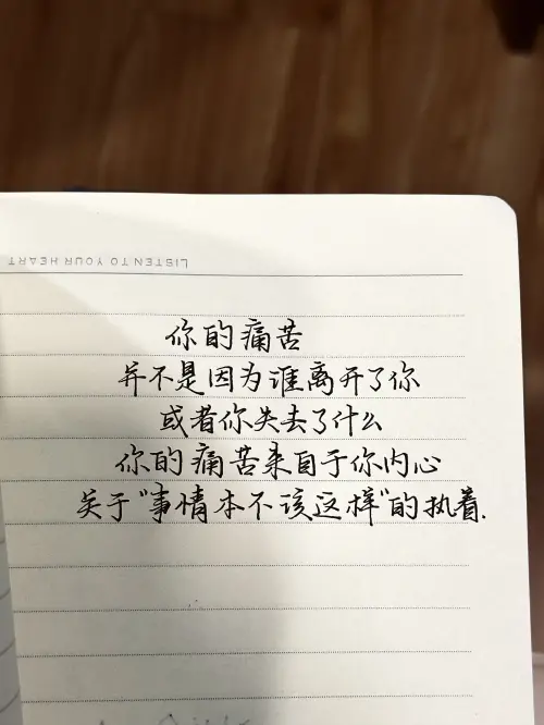 你的痛苦，并不是因为谁离开了你，或者你失去了什么，你的痛苦来自于你内心关于“事情本不该这样”的执着。