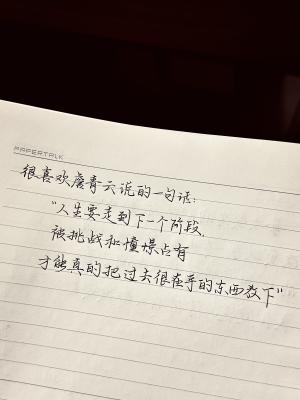 创作者是云舒的很喜欢詹青云说的一句话：“人生要走到下一个阶段，被挑战和憧憬占有，才能真的把过去很在乎的东西放下。”的null写法